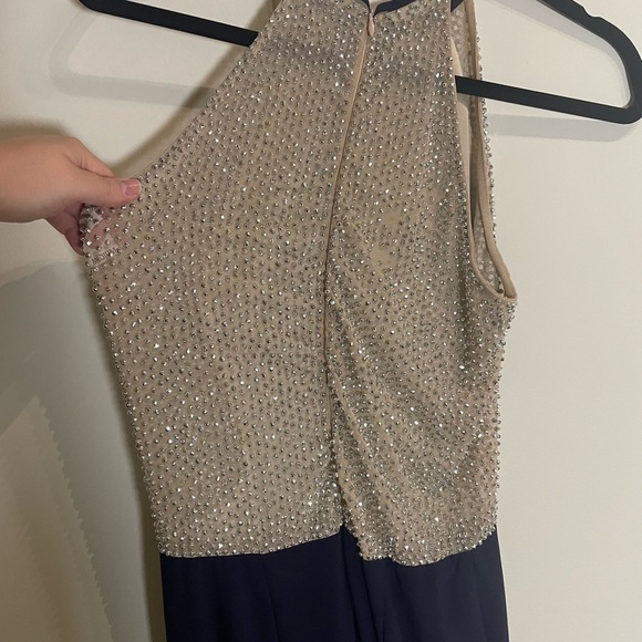XSCAPE Beaded Illusion Halter Neck Navy Gown size 6 - Picture 14 of 15